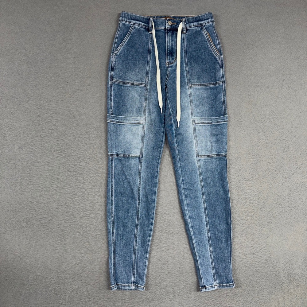 Judy Blue Jogger Jeans Womens 3/26 Blue Utility Cargo Drawstring Stretch Denim